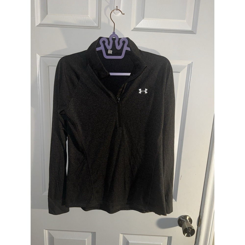 Under Armour Women's Gray Heat Gear Quarter Zip Long Sleeve Top Size M Pre-Owned